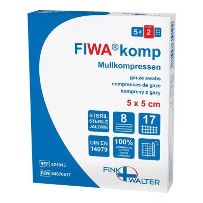 MULLKOMPRESSEN 5x5 cm sterili 8 reizes, 5X2 gab