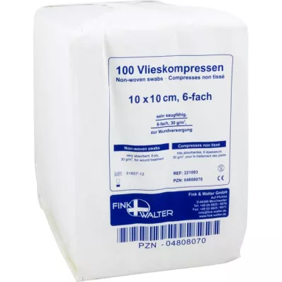 VLIESKOMPRESSEN 10x10 cm nesterilas 6 reizes, 100 gab