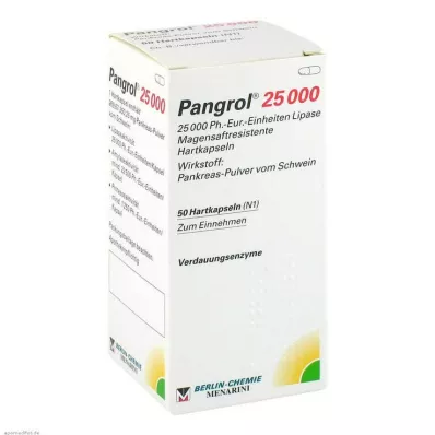 PANGROL 25 000 cieto kapsulu ar zarnu apvalku, 50 gab PANGROL 25 000 cieto kapsulu ar zarnu apvalku, 50 gab