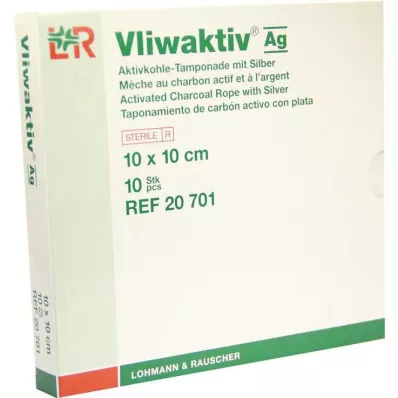 VLIWAKTIV AG Aktivētās kokogles tampons ar sudrabu 10x10 cm, 10 gab VLIWAKTIV AG Aktivētās kokogles tampons ar sudrabu 10x10 cm, 10 gab