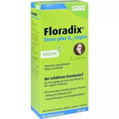 FLORADIX Dzelzs plus B12 vegāns toniks, 250 ml