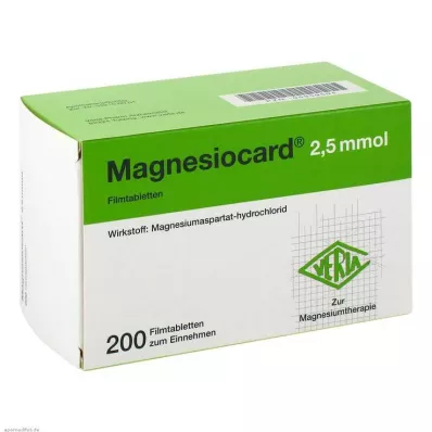 MAGNESIOCARD 2,5 mmol apvalkotās tabletes, 200 gab