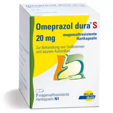 OMEPRAZOL dura S 20 mg kuņģim noturīgas cietās kapsulas, 7 gab