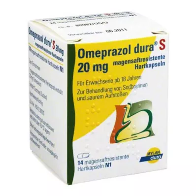 OMEPRAZOL dura S 20 mg cietās kapsulas ar enterisko apvalku, 14 gab