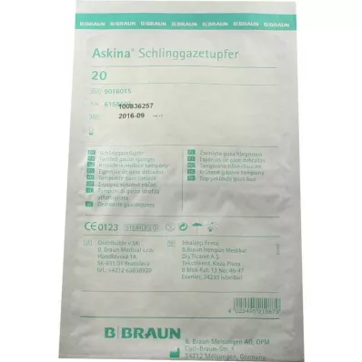 ASKINA Slinga marles tampons plūmju zaļš sterils, 20 gab ASKINA Slinga marles tampons plūmju zaļš sterils, 20 gab
