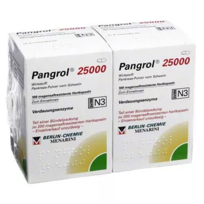 PANGROL 25 000 cieto kapsulu ar zarnu apvalku, 200 gab PANGROL 25 000 cieto kapsulu ar zarnu apvalku, 200 gab