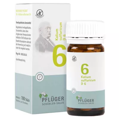 BIOCHEMIE Pflüger 6 Potassium sulfuricum D 6 tabletes, 100 gab BIOCHEMIE Pflüger 6 Potassium sulfuricum D 6 tabletes, 100 gab
