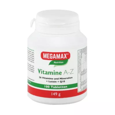 MEGAMAX Vitamīni A-Z+Q10+Luteīns, 100 kapsulas MEGAMAX Vitamīni A-Z+Q10+Luteīns, 100 kapsulas