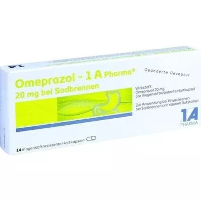 OMEPRAZOL-1A Pharma 20 mg pret grēmas HKM, 14 gab