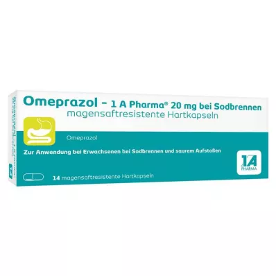 Omeprazols - 1 A Pharma® 20 mg pret grēmām, 14 gab Omeprazols - 1 A Pharma® 20 mg pret grēmām, 14 gab