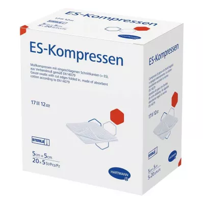 ES-KOMPRESSEN sterili 5x5 cm 12x beramā iepakojumā, 20X5 gab