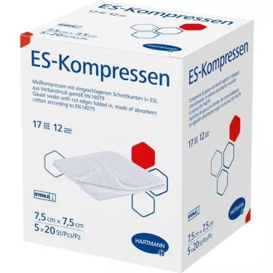 ES-KOMPRESSEN sterils 7,5x7,5 cm 12x iepakojums, 5X20 gab