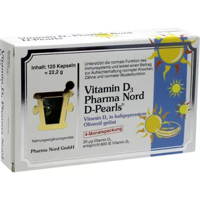 VITAMIN D3 PHARMA Nord 20 μg kapsulas, 120 kapsulas