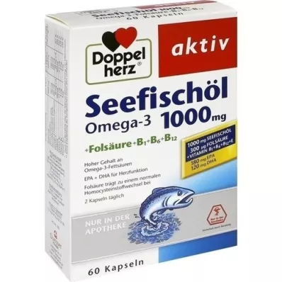 DOPPELHERZ Jūras zivju eļļa Omega-3 1.000 mg+Fols. kapsulas, 60 gab