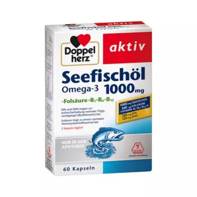 Doppelherz jūras zivju eļļa Omega-3 1000 mg + folijskābes kapsulas, 60 gab Doppelherz jūras zivju eļļa Omega-3 1000 mg + folijskābes kapsulas, 60 gab