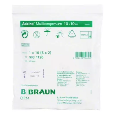 ASKINA Marles kompresi 10x10 cm sterili, 5X2 gab ASKINA Marles kompresi 10x10 cm sterili, 5X2 gab