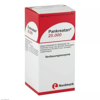 PANKREATAN 25 000 kuņģimizturīgu cieto kapsulu, 100 gab