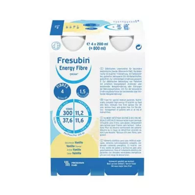 Fresubin Energy Fibre Drink Vaniļas dzēriena pudele, 4x200 ml Fresubin Energy Fibre Drink Vaniļas dzēriena pudele, 4x200 ml