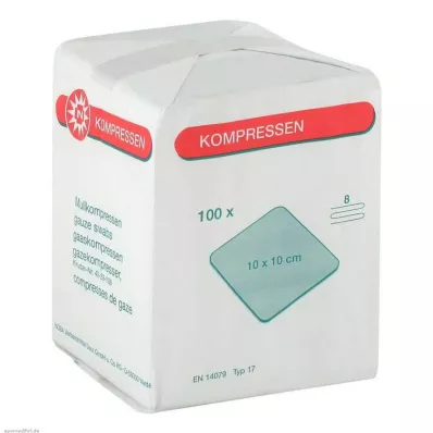 MULLKOMPRESSEN 10x10 cm nesterilas 8x, 100 gab