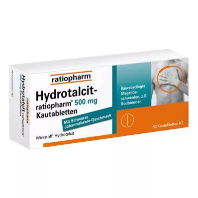HYDROTALCIT-ratiopharm 500 mg košļājamās tabletes, 50 gab HYDROTALCIT-ratiopharm 500 mg košļājamās tabletes, 50 gab
