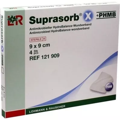 SUPRASORB X+PHMB HydroBalance brūču pārsējs 9x9 cm, 4 gab