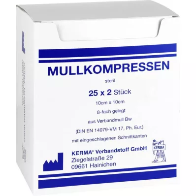 MULLKOMPRESSEN 10x10 cm sterils 8x BW, 25X2 gab