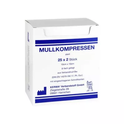 MULLKOMPRESSEN 10x10 cm sterils 8x BW, 25X2 gab MULLKOMPRESSEN 10x10 cm sterils 8x BW, 25X2 gab