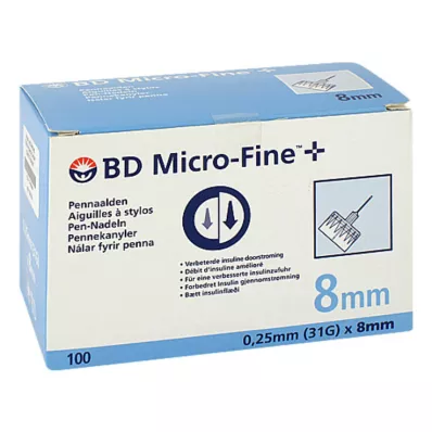 BD Mikrosmalkums + 8 mm adatas 0,25x8 mm, 100 gab