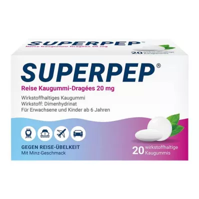 SUPERPEP Ceļojumu košļājamās gumijas dražejas 20 mg, 20 gab SUPERPEP Ceļojumu košļājamās gumijas dražejas 20 mg, 20 gab