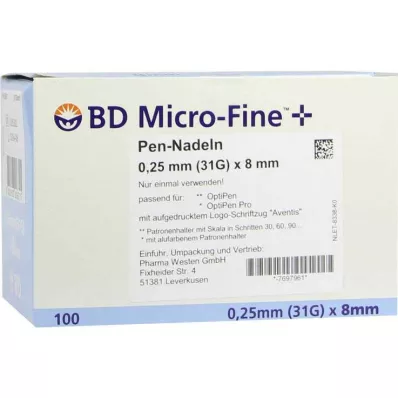 BD MICRO-FINE+ 8 pildspalvu adatas 0,25x8 mm, 100 gab BD MICRO-FINE+ 8 pildspalvu adatas 0,25x8 mm, 100 gab