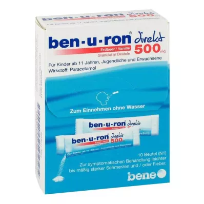 Ben-U-Ron direct 500 mg granulas zemeņu/vaniļas, 10 gab