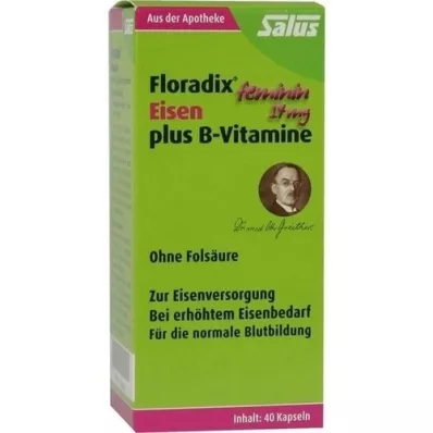 FLORADIX Dzelzs un B grupas vitamīnu kapsulas, 40 gab
