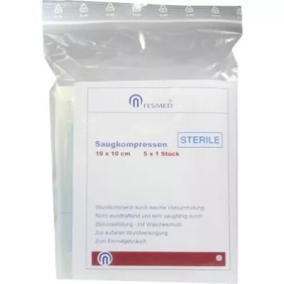 SAUGKOMPRESSEN sterils 10x10 cm, 5X1 gab