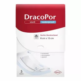DRACOPOR ūdensnecaurlaidīgs brūču pārsējs 8x15 cm sterils, 5 gab