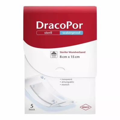 DracoPor ūdensizturīgs brūču pārsējs 8x15 cm sterils, 5 gab
