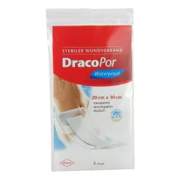 DRACOPOR ūdensnecaurlaidīgs brūču pārsējs 10x20 cm sterils, 5 gab
