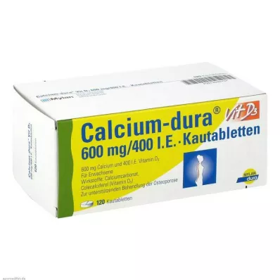 CALCIUM DURA Vit D3 600 mg/400 I.U. košļājamās tabletes, 120 kapsulas