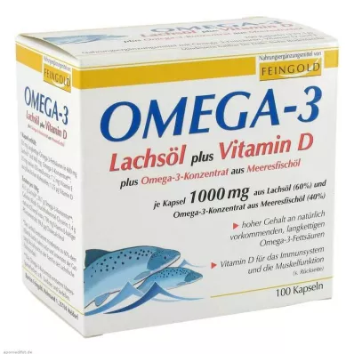 OMEGA-3 LACHSÖL plus Vit.D plus Omega-3 Conc. kapsulas, 100 gab