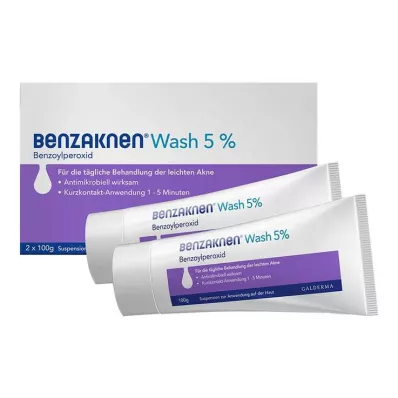 Benzaknen® Wash 5% suspensija netīrai ādai un vieglām pūtītēm, 2X100 g Benzaknen® Wash 5% suspensija netīrai ādai un vieglām pūtītēm, 2X100 g