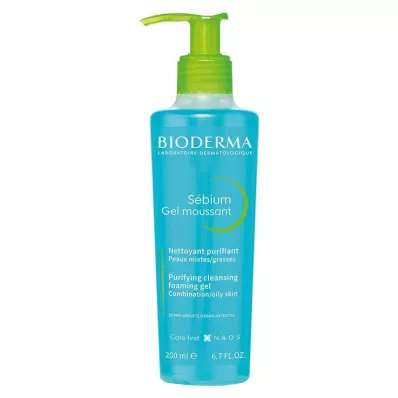 Bioderma Sebium Gel Moussant attīrošais gēls netīrai, taukainai, ar pinnēm pakļautai ādai, 200 ml