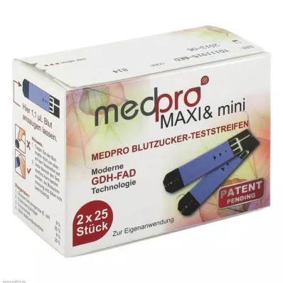MEDPRO Maxi & mini glikozes līmeņa noteikšanas sloksnes, 2X25 gab MEDPRO Maxi & mini glikozes līmeņa noteikšanas sloksnes, 2X25 gab