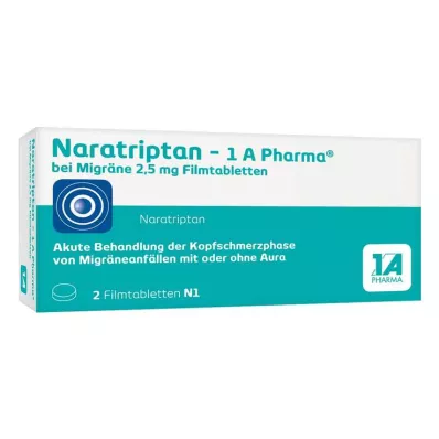 NARATRIPTAN-1A Pharma migrēnai 2,5 mg apvalkotās tabletes, 2 gab NARATRIPTAN-1A Pharma migrēnai 2,5 mg apvalkotās tabletes, 2 gab