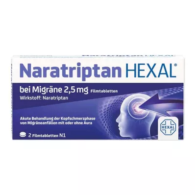 NARATRIPTAN HEXAL migrēnai 2,5 mg apvalkotās tabletes, 2 gab NARATRIPTAN HEXAL migrēnai 2,5 mg apvalkotās tabletes, 2 gab