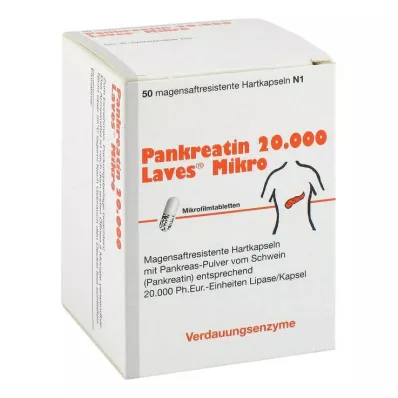 Pancreatin 20000 Laves mikro zarnās šķīstošās kapsulas, 50 gab Pancreatin 20000 Laves mikro zarnās šķīstošās kapsulas, 50 gab