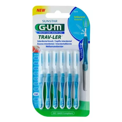 GUM Trav-Ler 1,6 mm egles zils starpzobu + 6 vāciņi, 6 gab GUM Trav-Ler 1,6 mm egles zils starpzobu + 6 vāciņi, 6 gab