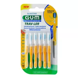 GUM TRAV-LER 1,3 mm egļu dzeltenie starpzobu zobi + 6 vāciņi, 6 gab