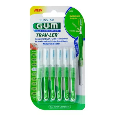 GUM Trav-Ler 1,1 mm egles zaļš starpzobu + 6 vāciņi, 6 gab GUM Trav-Ler 1,1 mm egles zaļš starpzobu + 6 vāciņi, 6 gab