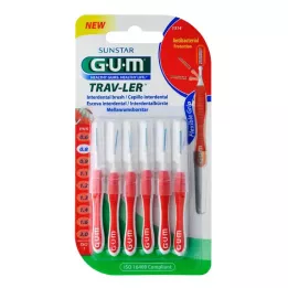 GUM TRAV-LER 0,8 mm svecīte sarkana starpzobu + 6 vāciņi, 6 gab