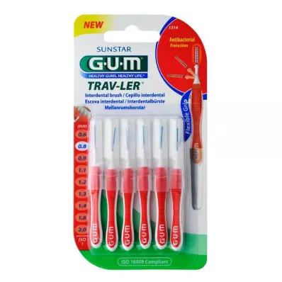 GUM TRAV-LER 0,8 mm svecīte sarkana starpzobu + 6 vāciņi, 6 gab GUM TRAV-LER 0,8 mm svecīte sarkana starpzobu + 6 vāciņi, 6 gab