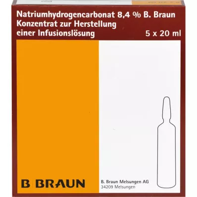 NATRIUMHYDROGENCARBONAT B.Braun 8,4% stikls, 5X20 ml
